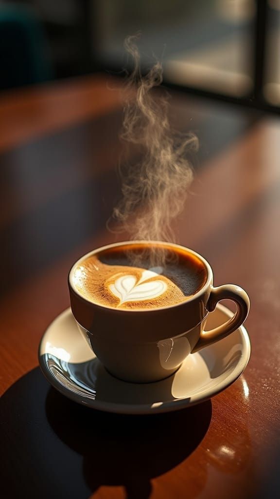 A cup of expresso coffee sits n a saucer in the middle of a ...