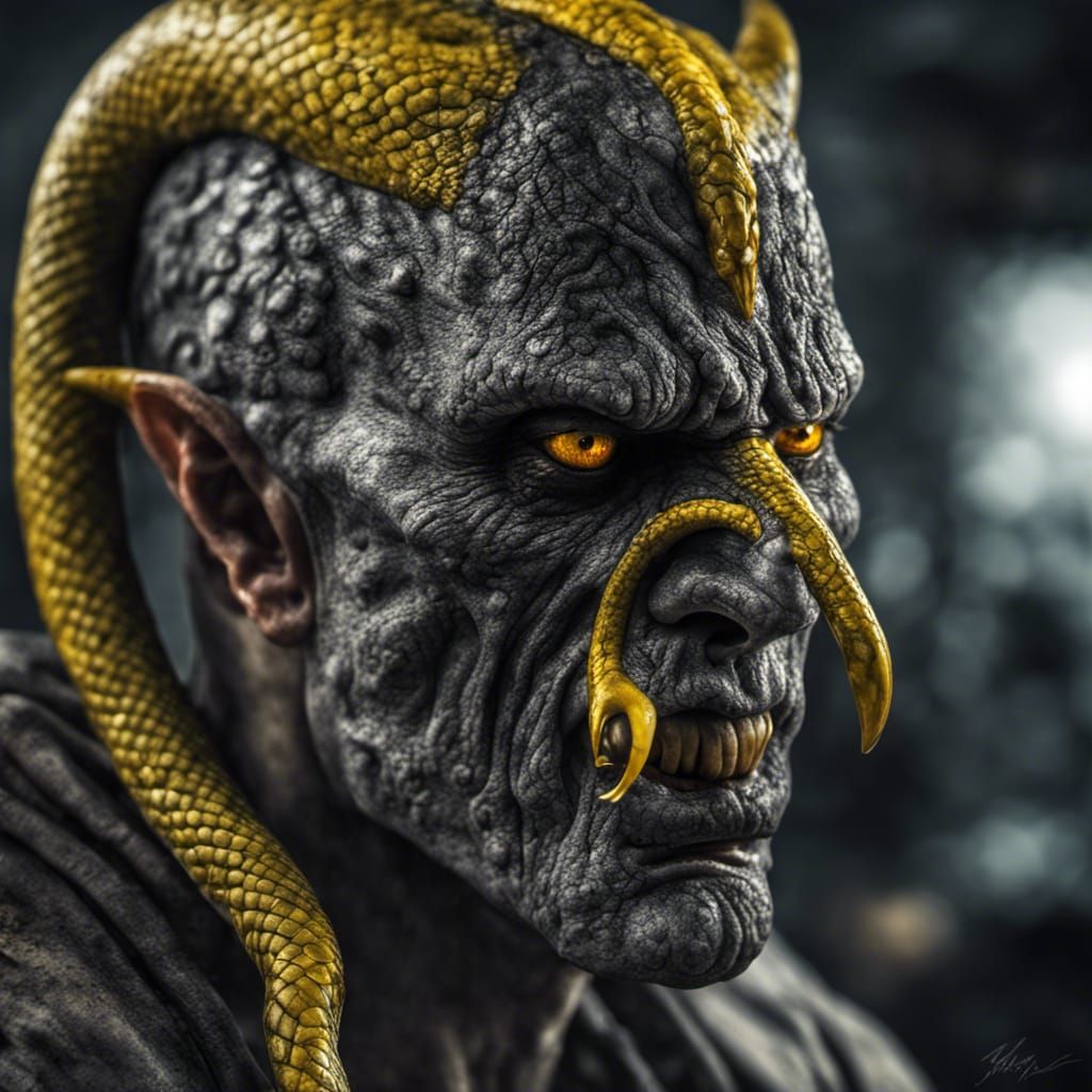 Hyperrealistic Demon Portrait with Yellow Eyes