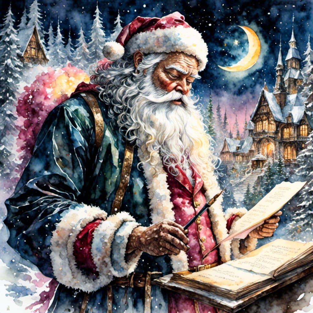 Santa Claus in Watercolor Van Gogh Style
