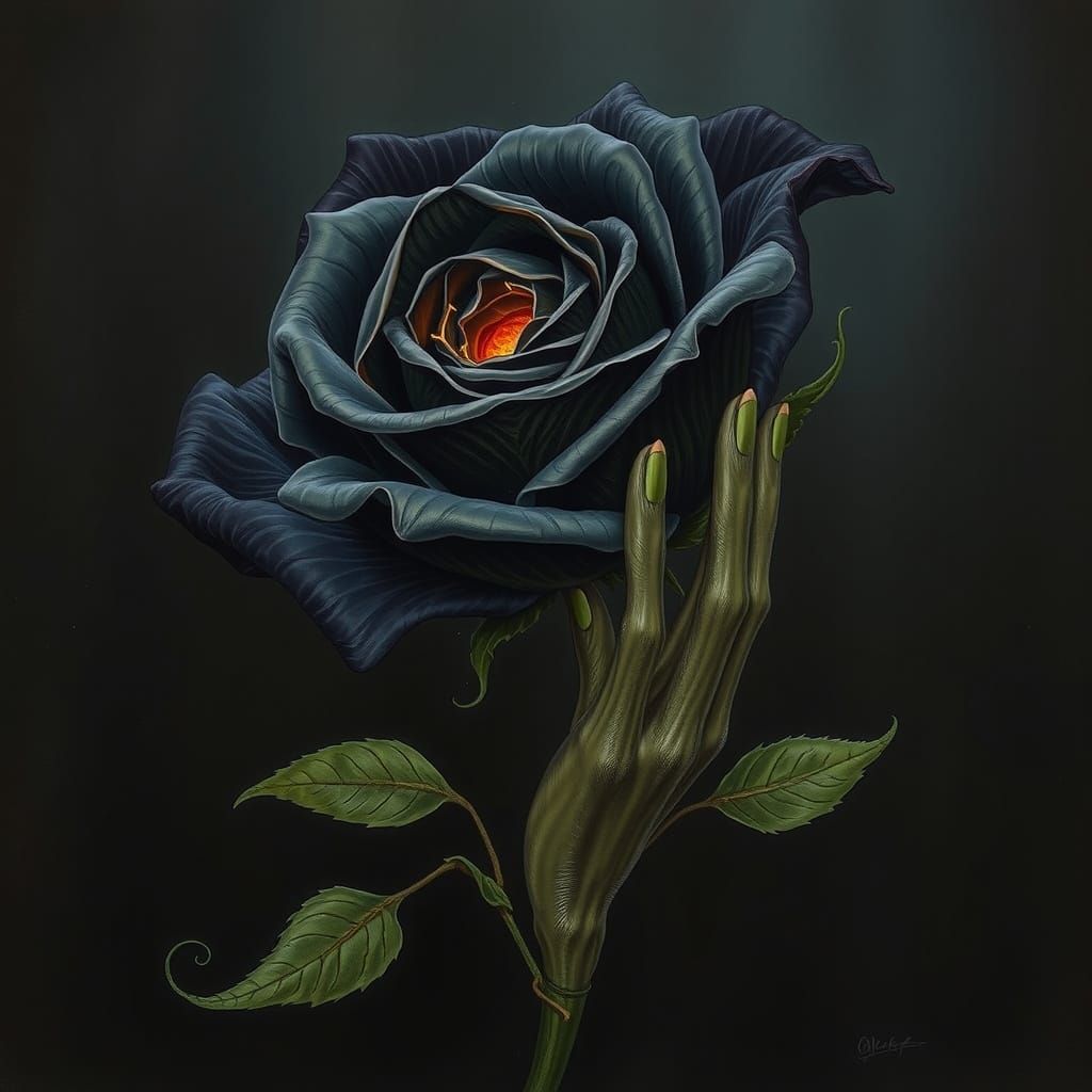 Ethereal Black Rose Blooms in Dark Fantasy