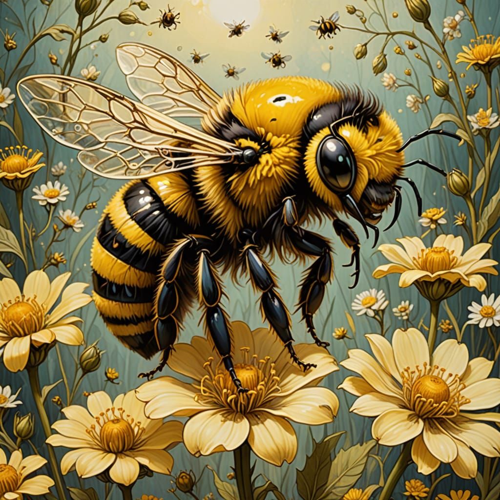 Whimsical Bumblebee in Dreamy Watercolor Style