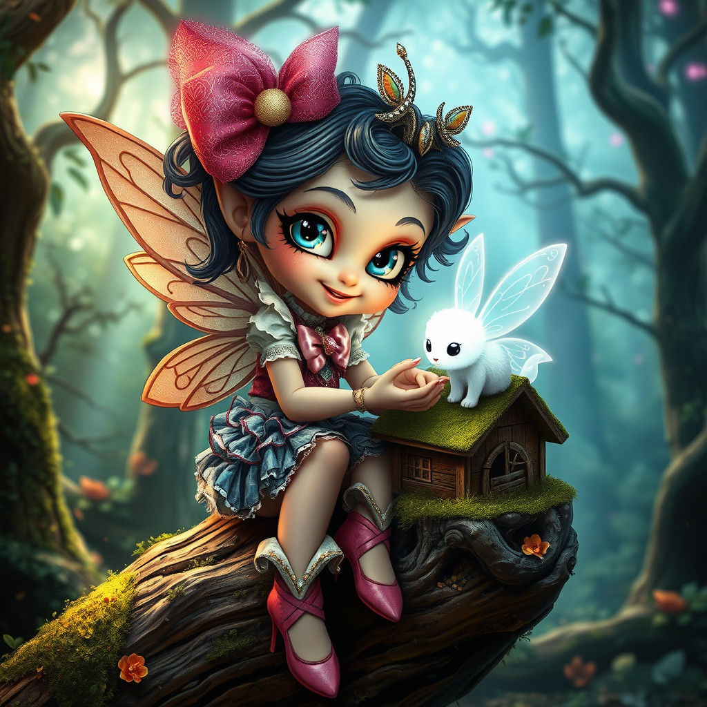 Whimsical Fairy Girl in Punk Rococo Style