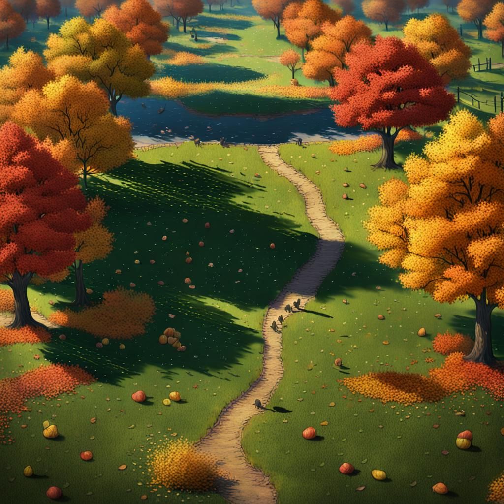 Autumn Apple Orchard Pastel Drawing