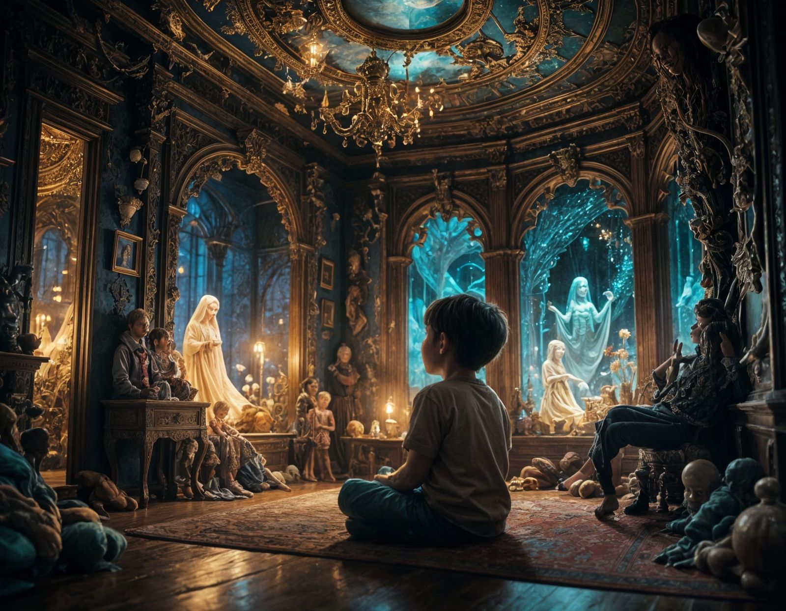 Child's Dream World Emerges in Dimly Lit Room