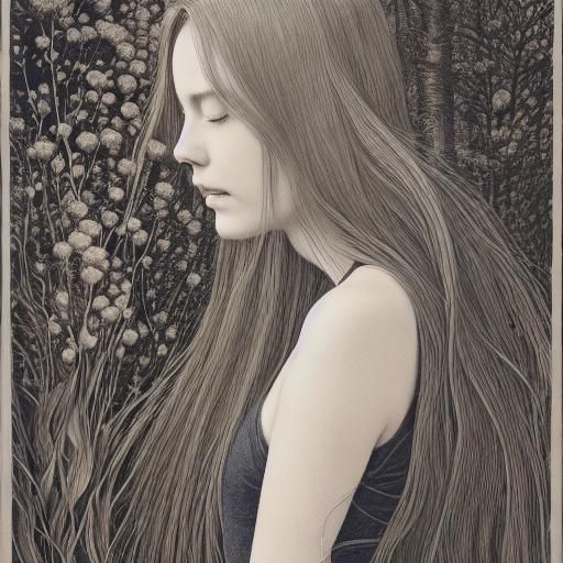 Woman with Narcotic Flower: Etching in Warped Perspective