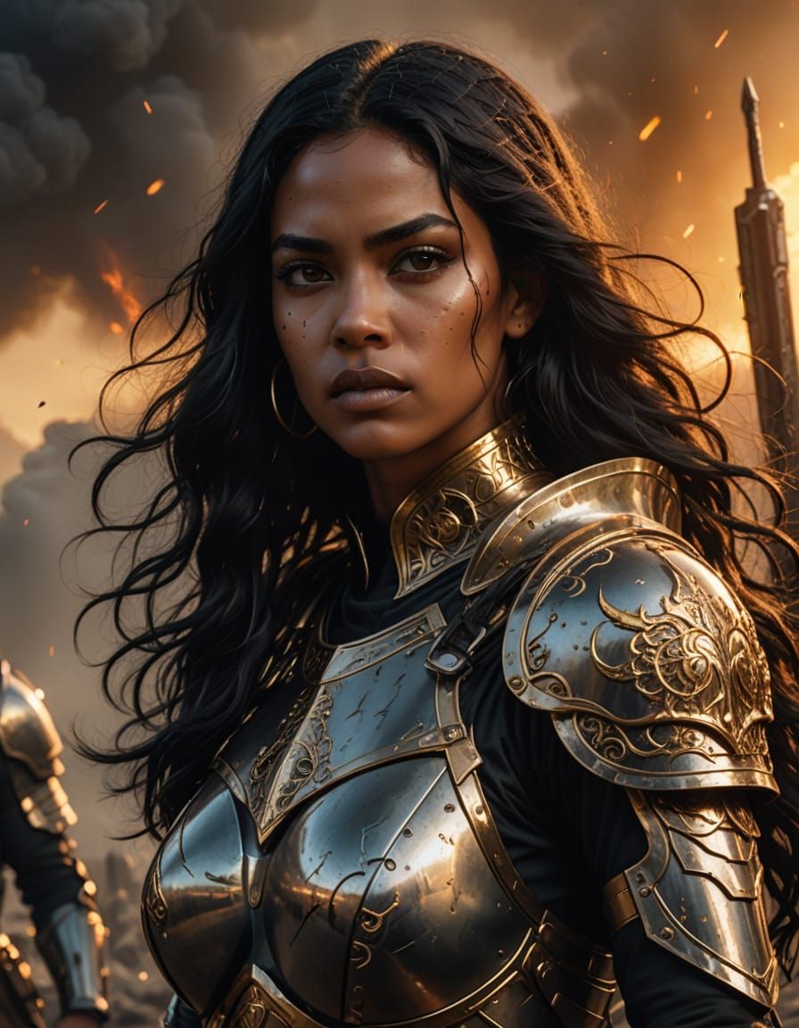 Dominican Woman Warrior in Dark Sci-Fi Battle