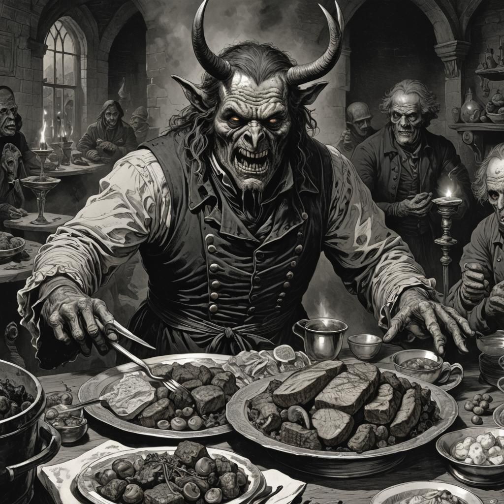 Steak Topped with Onions in Gothic Horror Style