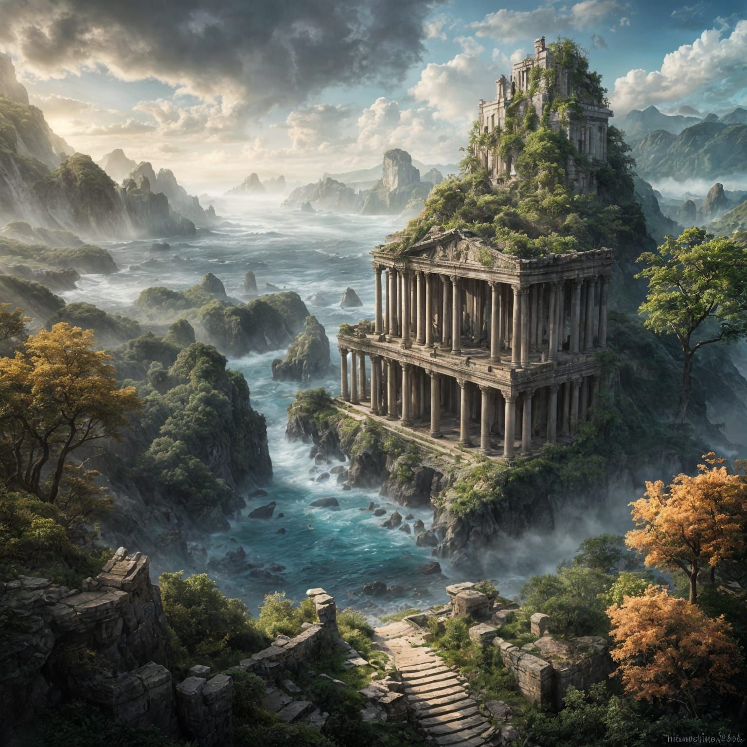 Ancient Elven Ruins Overgrown with Nature and Magic