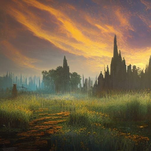 Dreamlike Ukraine Landscape in Golden Twilight