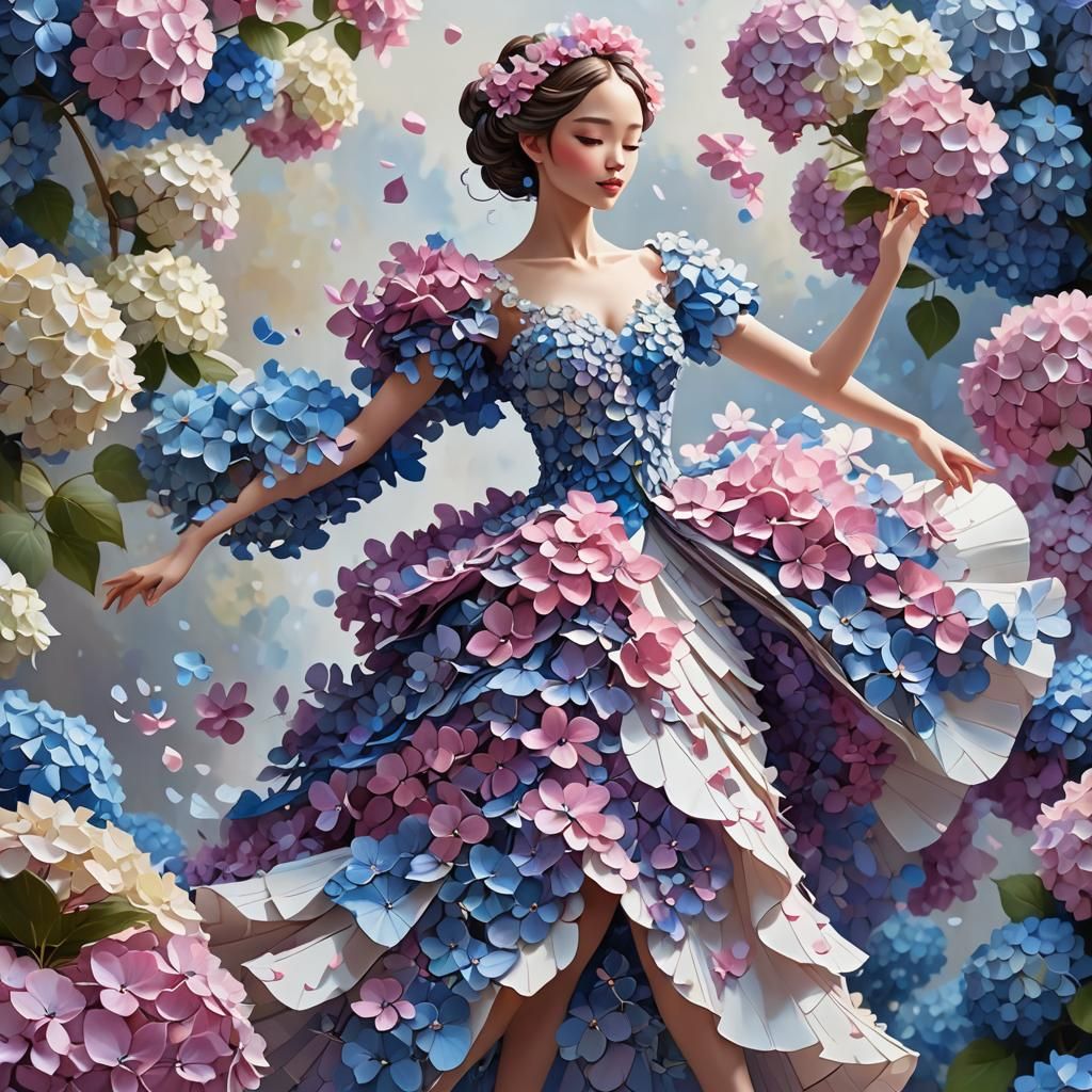 Hydrangea Dress: Graceful Figure in 3D Anime Art
