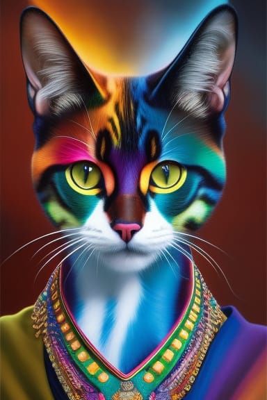Rainbow Cat Portrait in Studio Ghibli Style