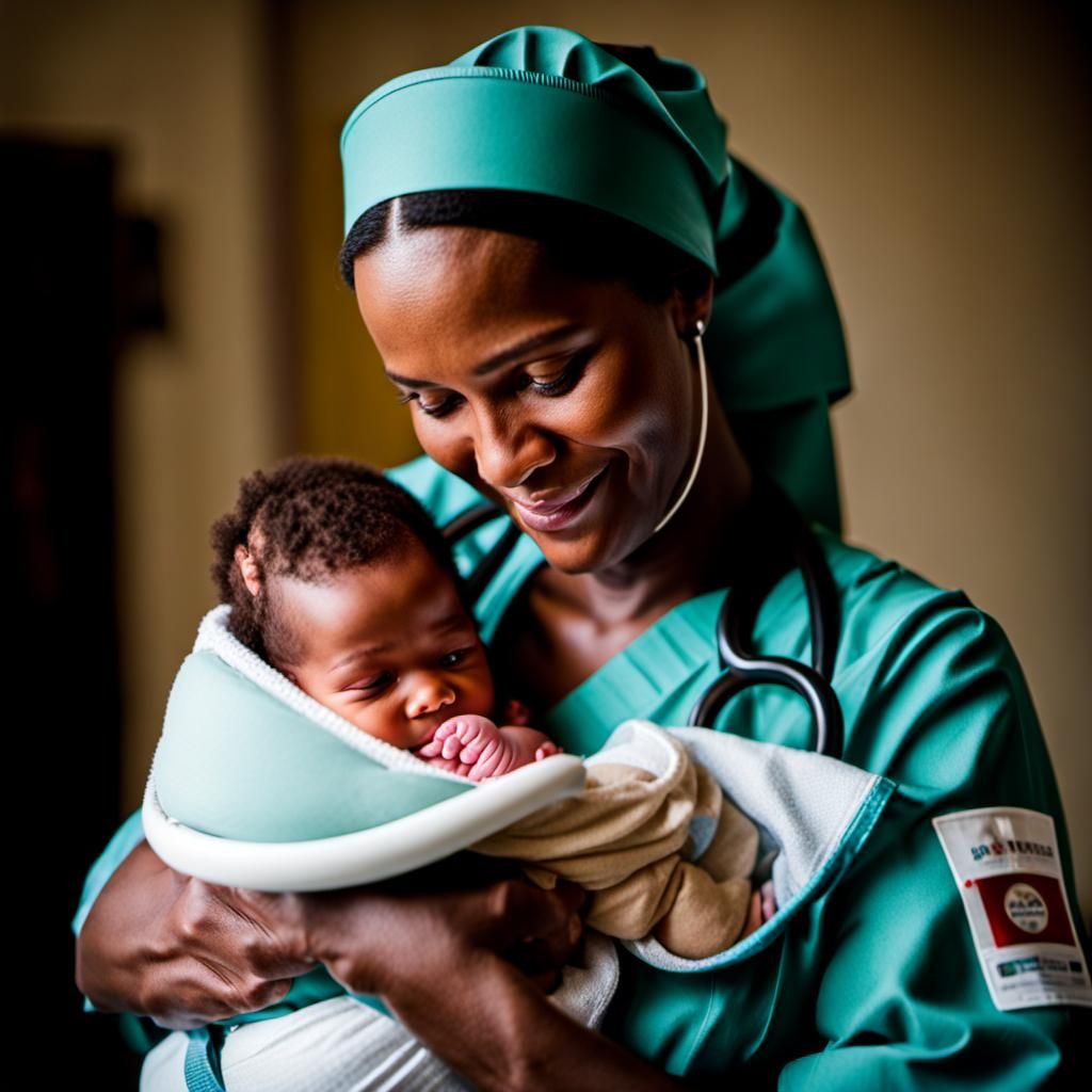 Midwife Holding a Newborn Baby in Her Arms