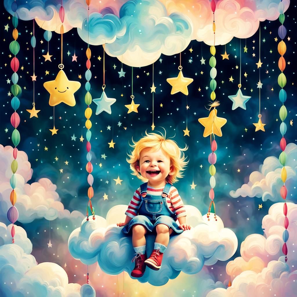Toddler on Clouds in a Fantasy Fairytale