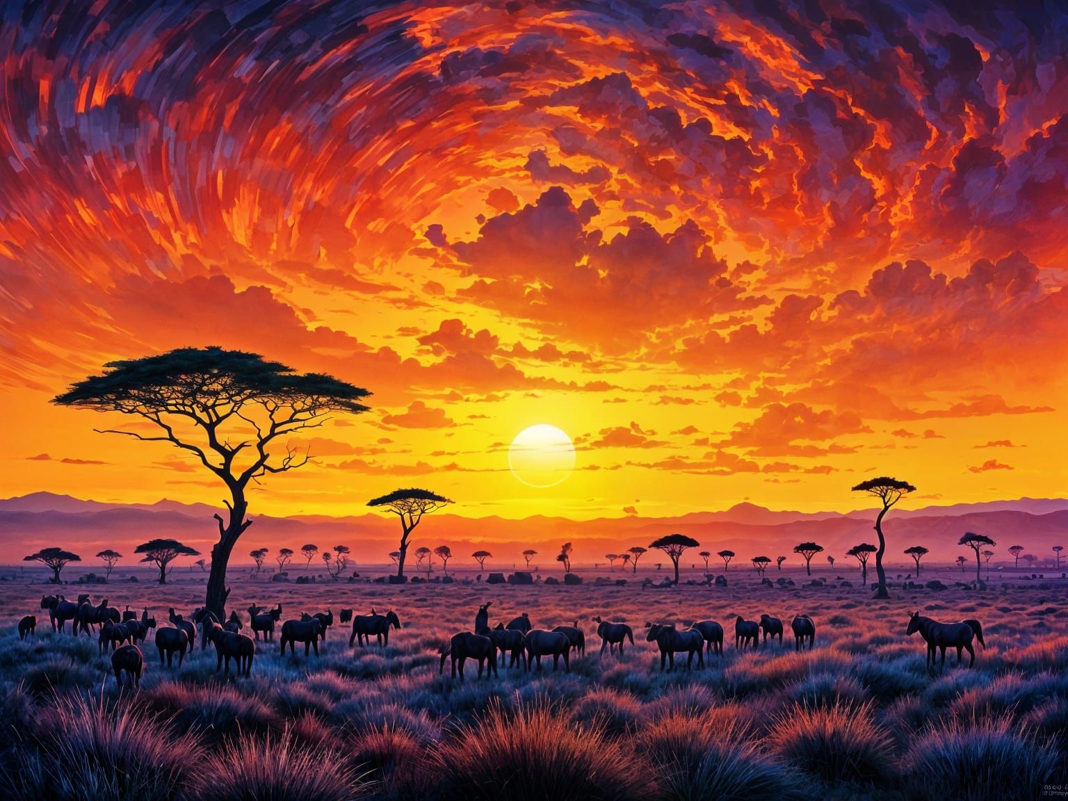 Psychedelic Serengeti Sunset With Animals