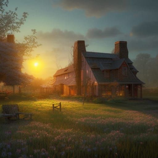 Cozy Solarpunk Farmhouse at Dawn