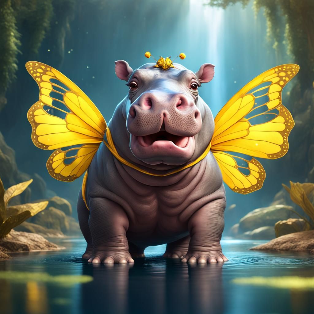 Fantasy Hippo with Butterfly Wings: Borderland Artwork