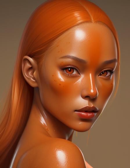 Orange oiled skin, Orange glossy lips, beautiful woman,8k re...