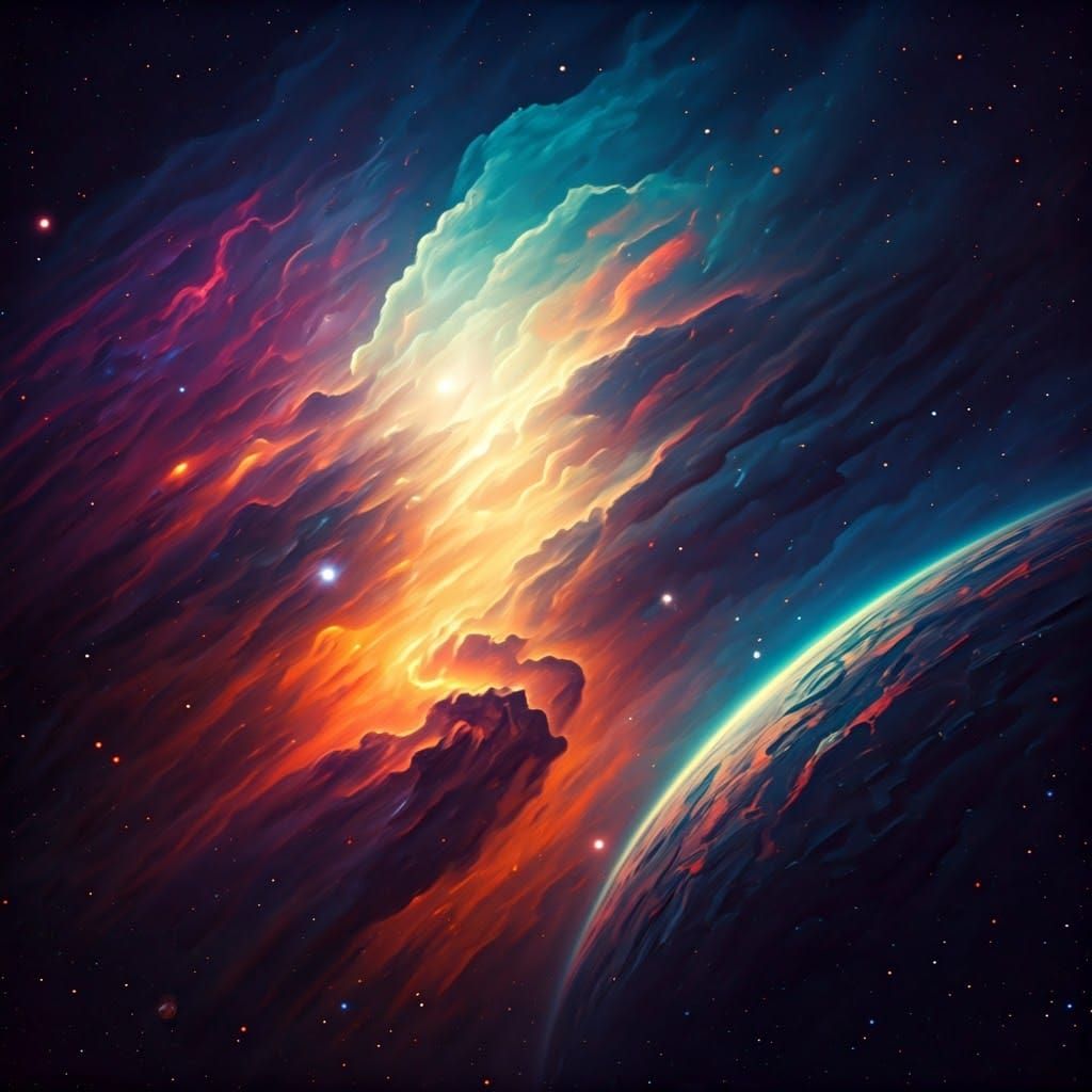 Cosmic Odyssey in Vibrant Digital Art