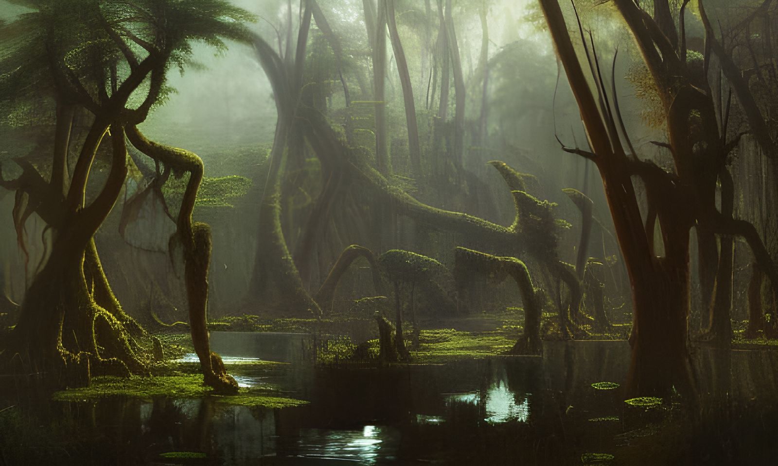 Carboniferous Fern Swamp: A Bierstadt-Inspired Landscape