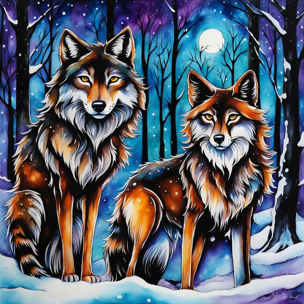 Whimsical Wolves and Cats in Gloomy Goth Alcohol Ink