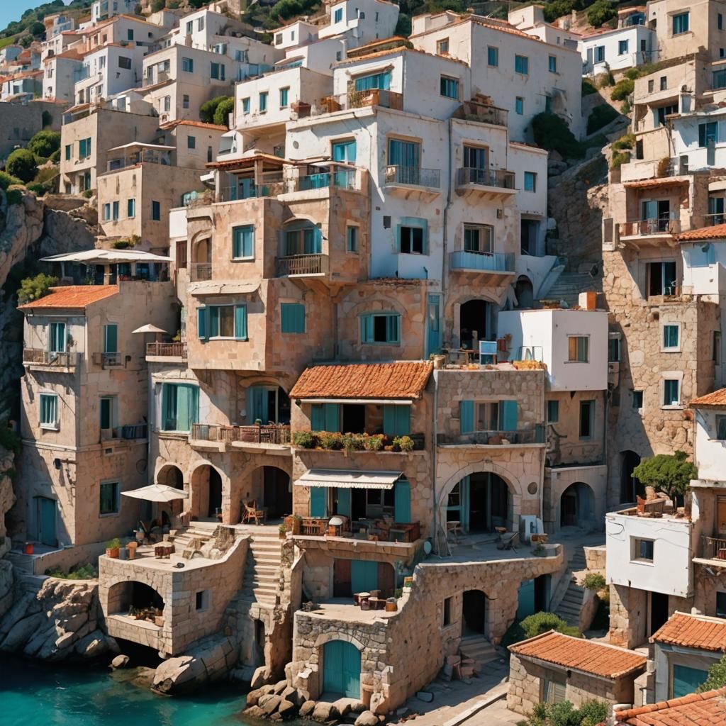 Mediterranean Town Fusion: Ancient Meets Cyberpunk