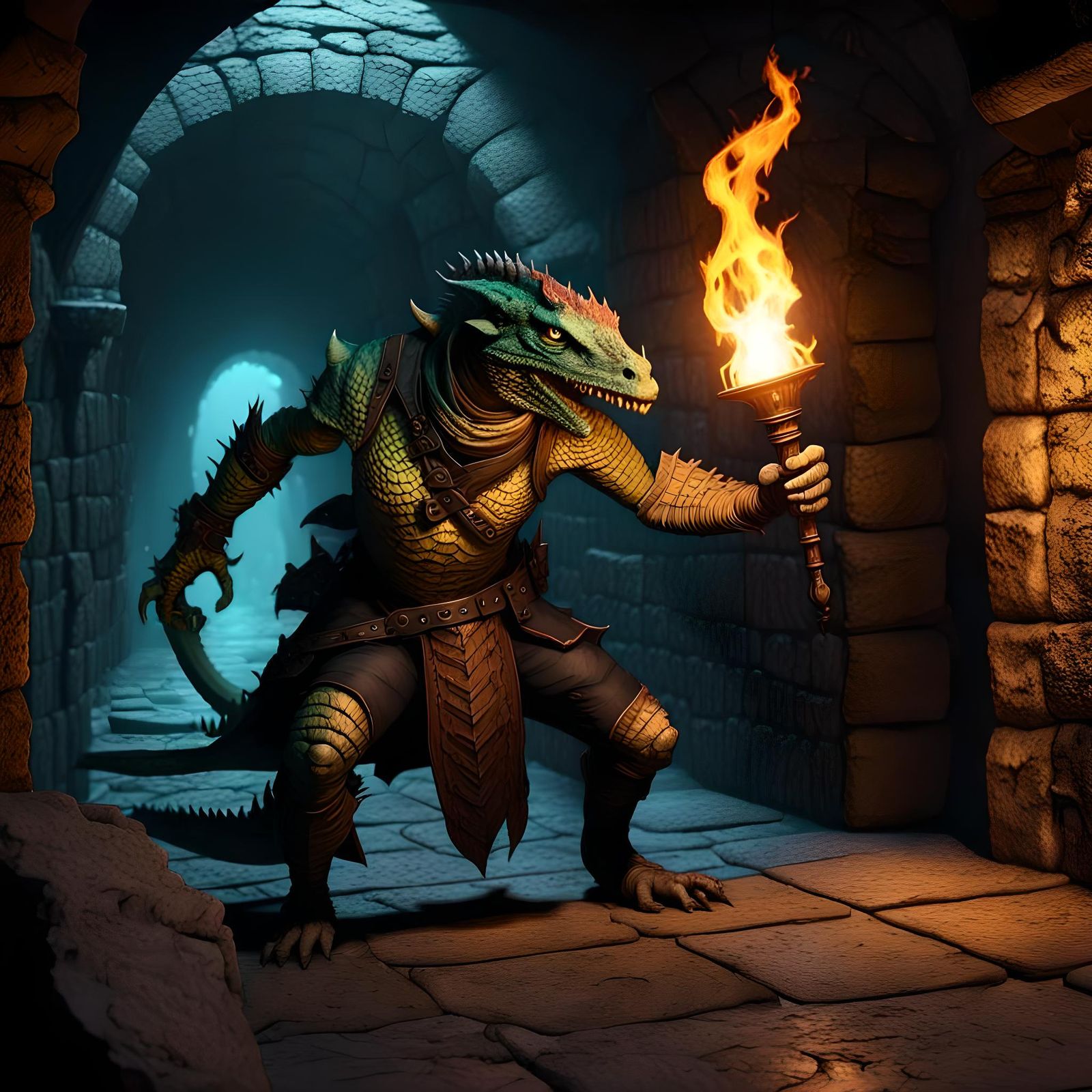 Argonian Rogue Creeping Through Subterranean Dungeon
