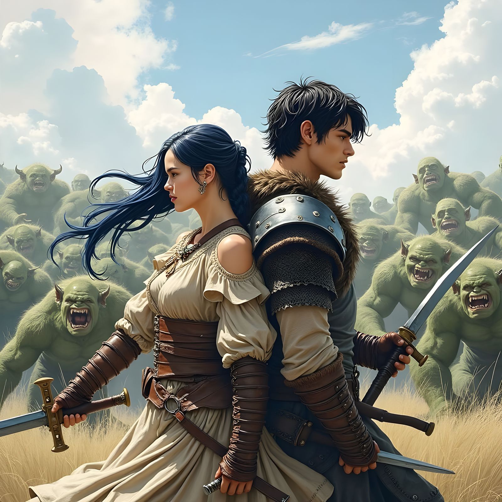 Medieval Fantasy Warriors Stand Tall Amidst Green Trolls in ...