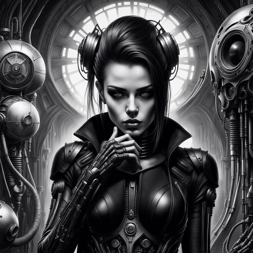 Gothic Cyberpunk Female Figure in Hyperrealistic Art