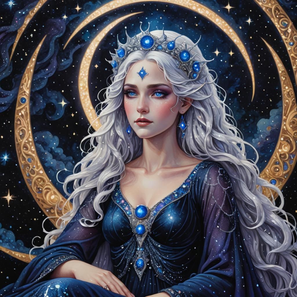 Nyx, Goddess of Night, in Pointillism Style