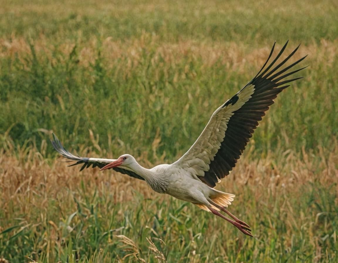 White Stork Soaring Over Polesie Fields