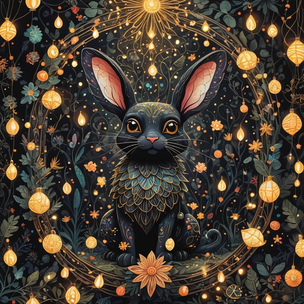 Psychedelic Creature with Christmas Lights in Surreal Style