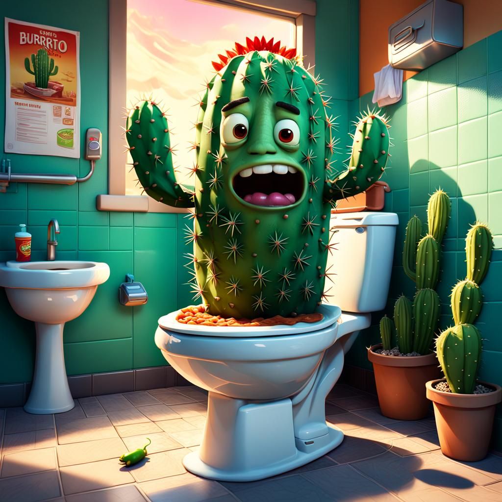 Cactus Toilet and Burrito: Surreal 3D Art