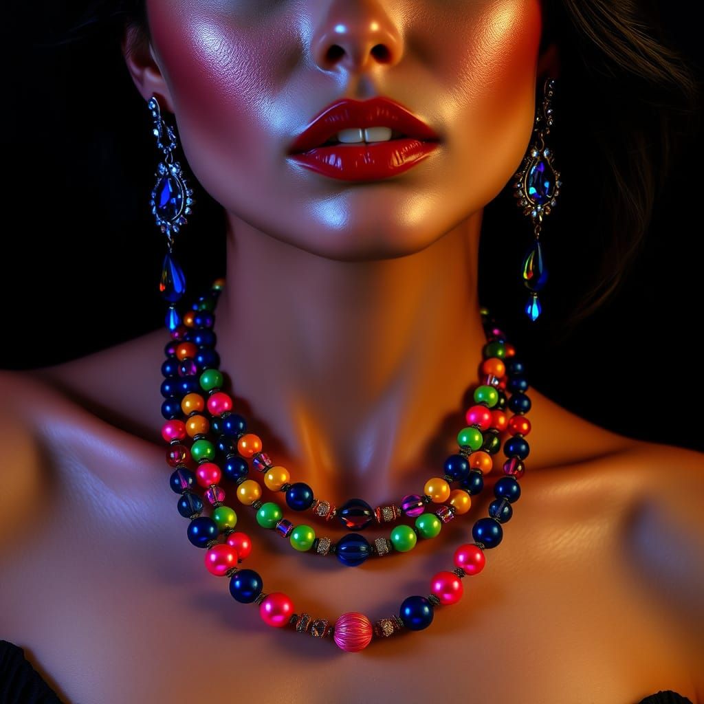 Woman with Beaded Necklace in Art Nouveau Style