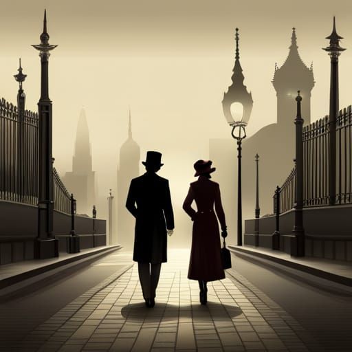 1920s Encounter in Foggy London: Digital Painting