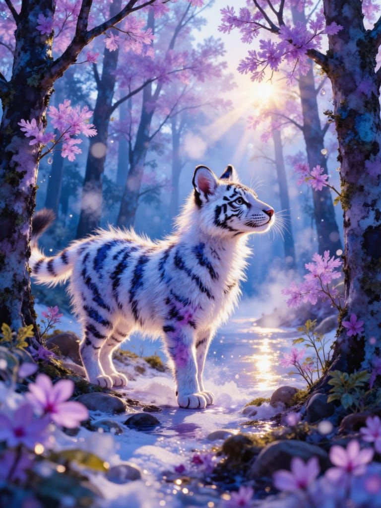 Majestic Snow Tiger in Glass Animal Style