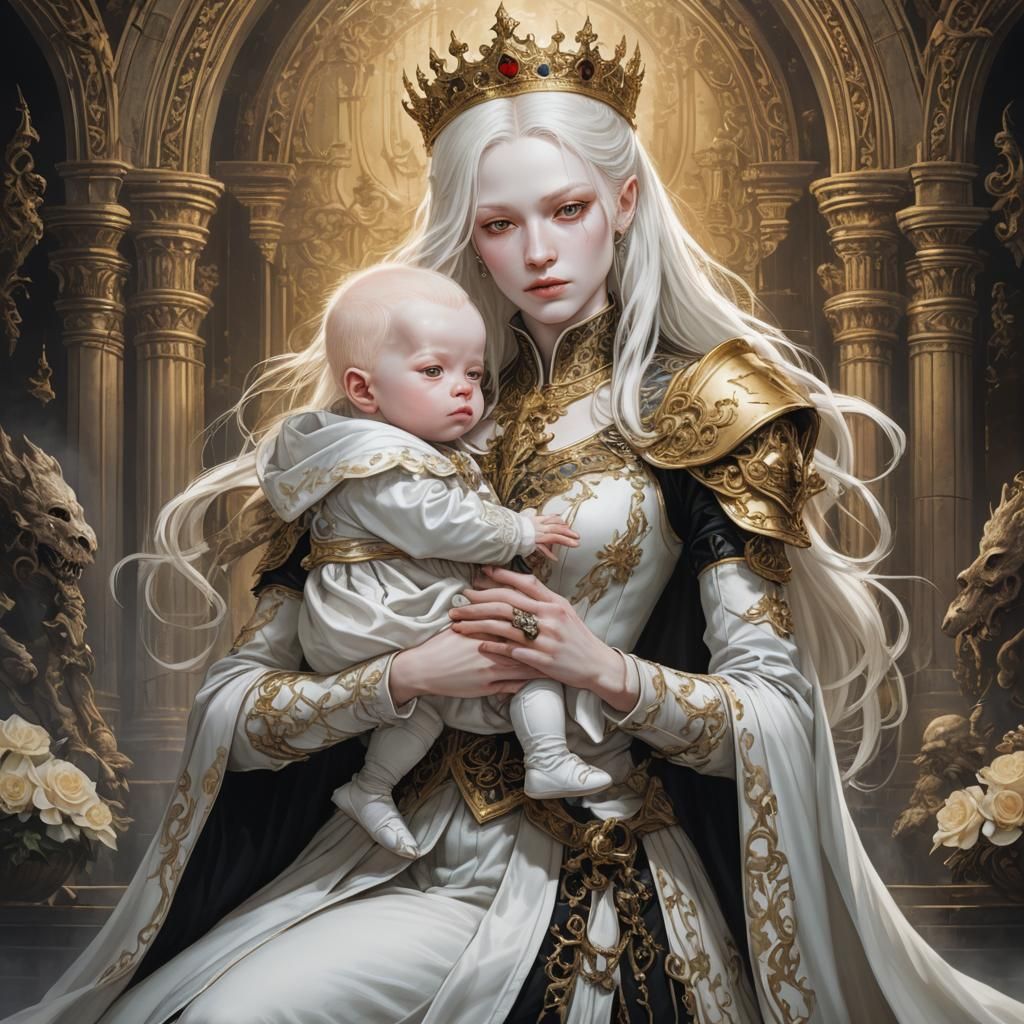Albino Princess with Child in Gothic Horror Style
