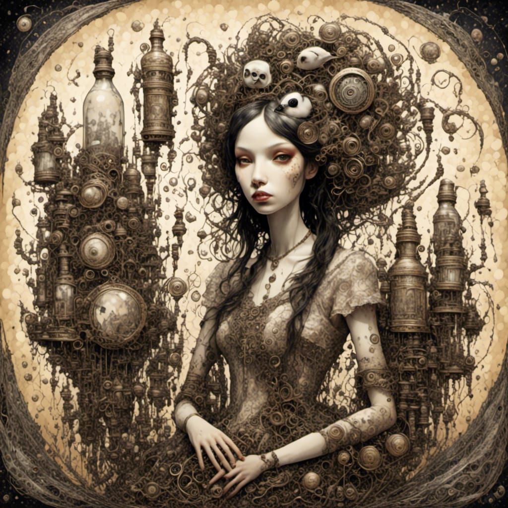 <lora:Zentangle:1.0>Lowbrow masterpiece by "Sagaki Keita" an...