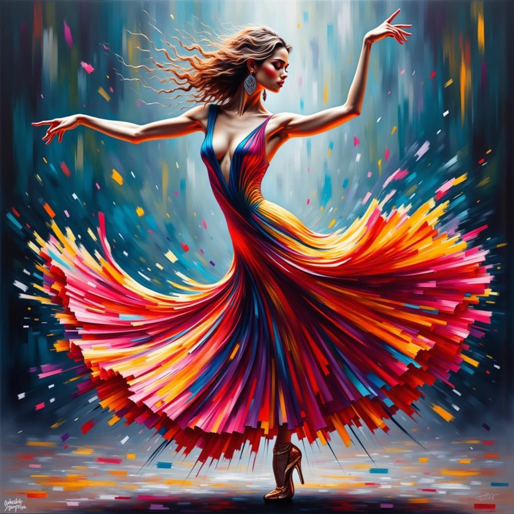 Elegant Ballet Dancer in Vibrant Brushstrokes