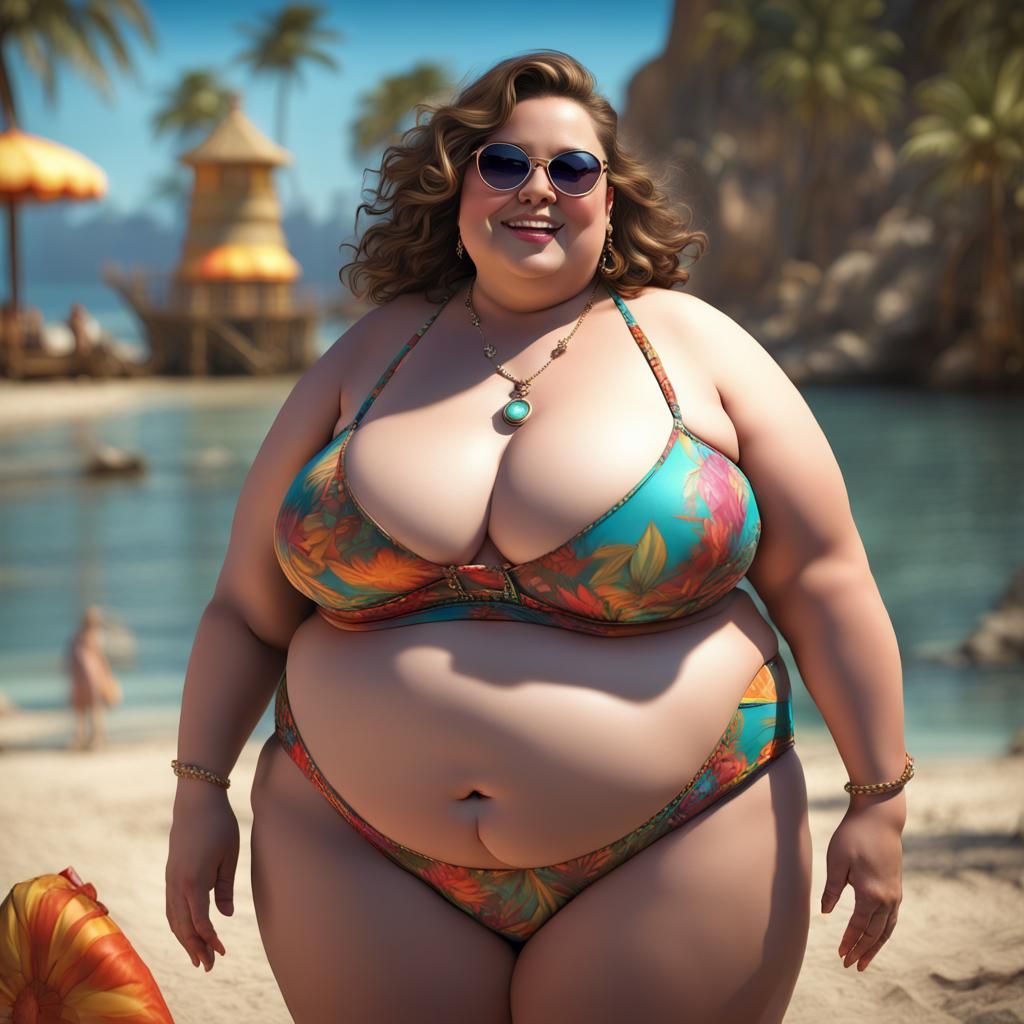Confident Plus-Size Woman in Bikini: Digital Art
