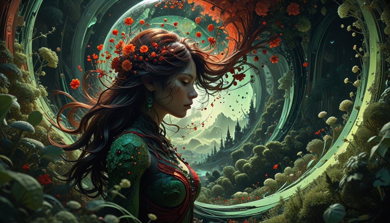 Fractal Woman Silhouette in Deep Colors