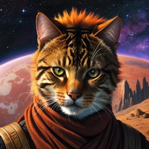 Gritty Astro Cat in Alien Landscape, Comic Book Style