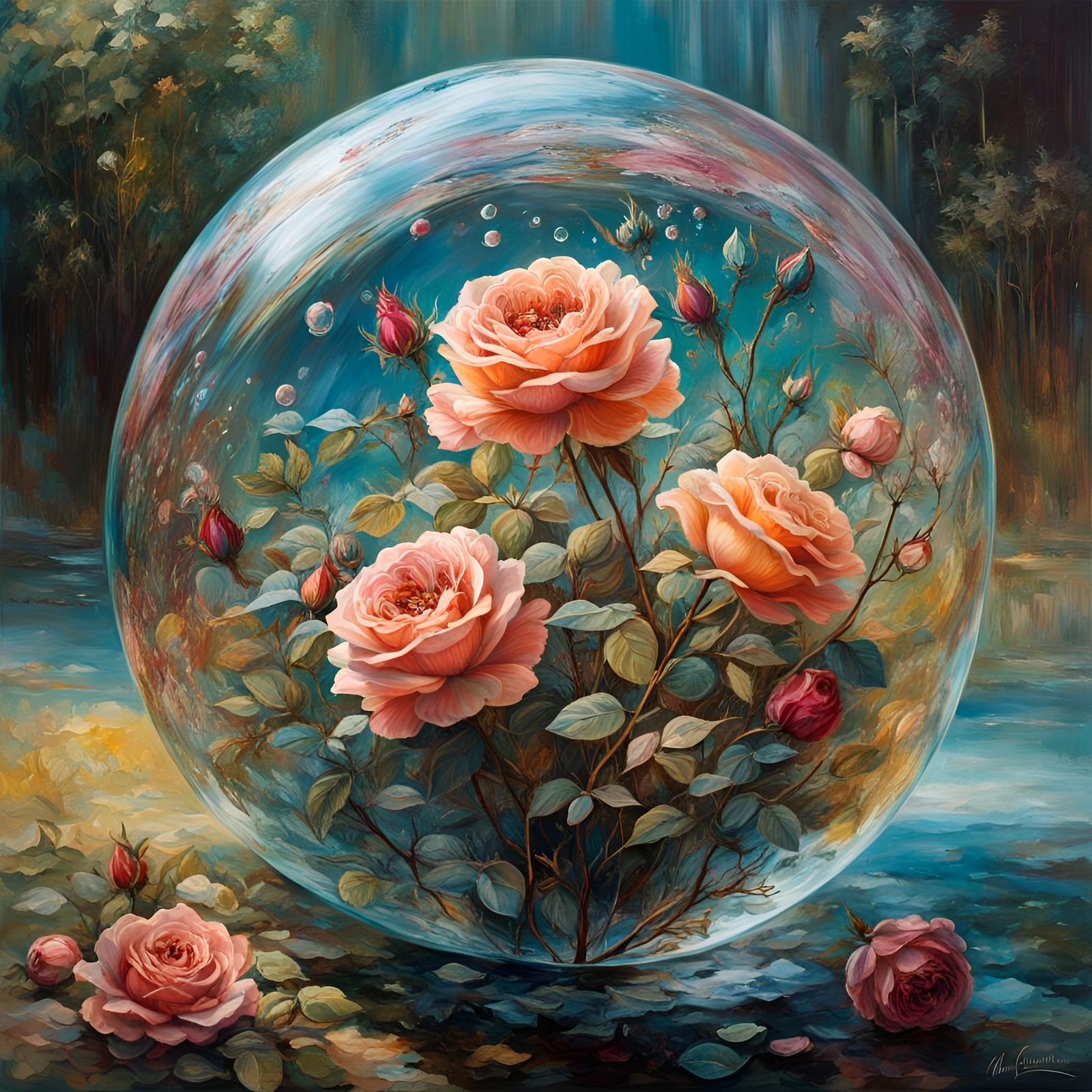 Bubbles and Roses in a Glistening Orb