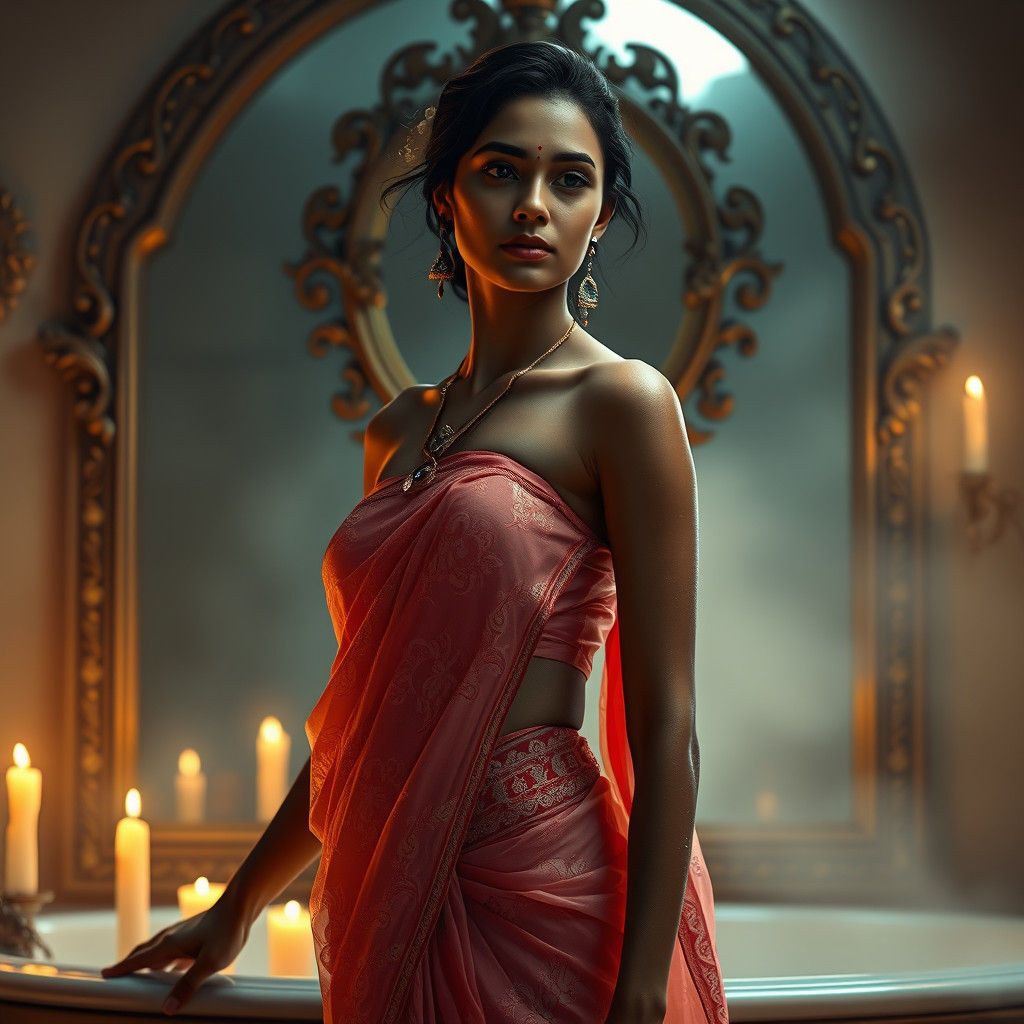 Bengali Woman Before a Mirror, Matte Painting