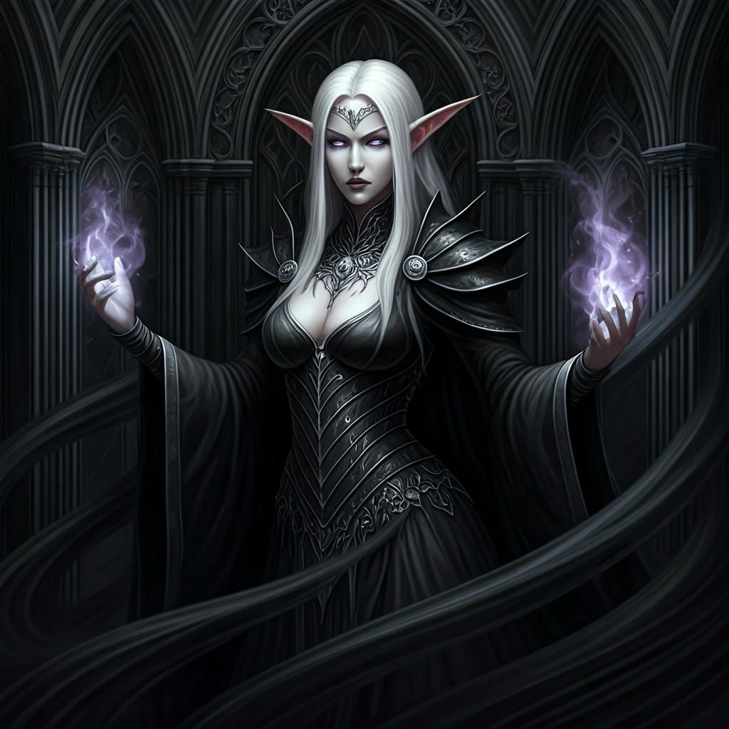 Dark Elven Sorceress Commands Shadow Magic