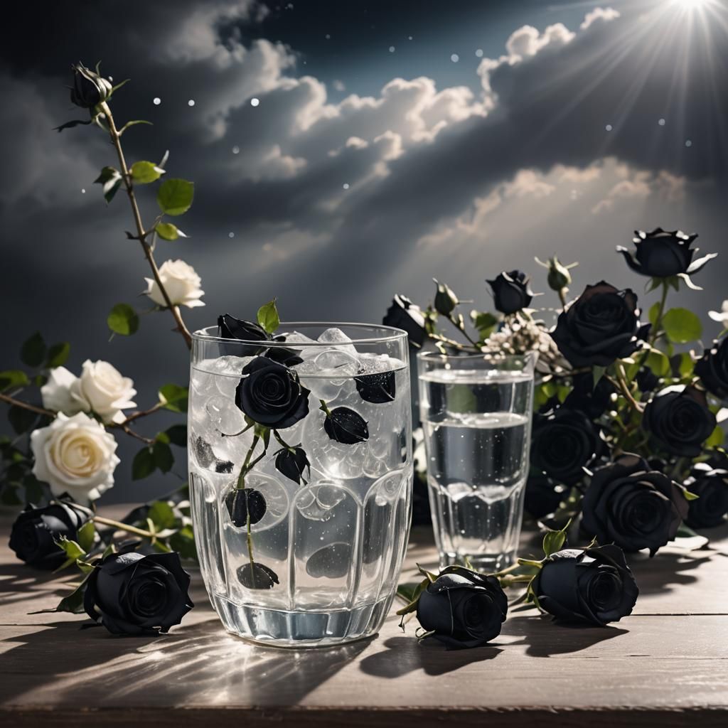 Moonlit Sparkling Water with Black Roses