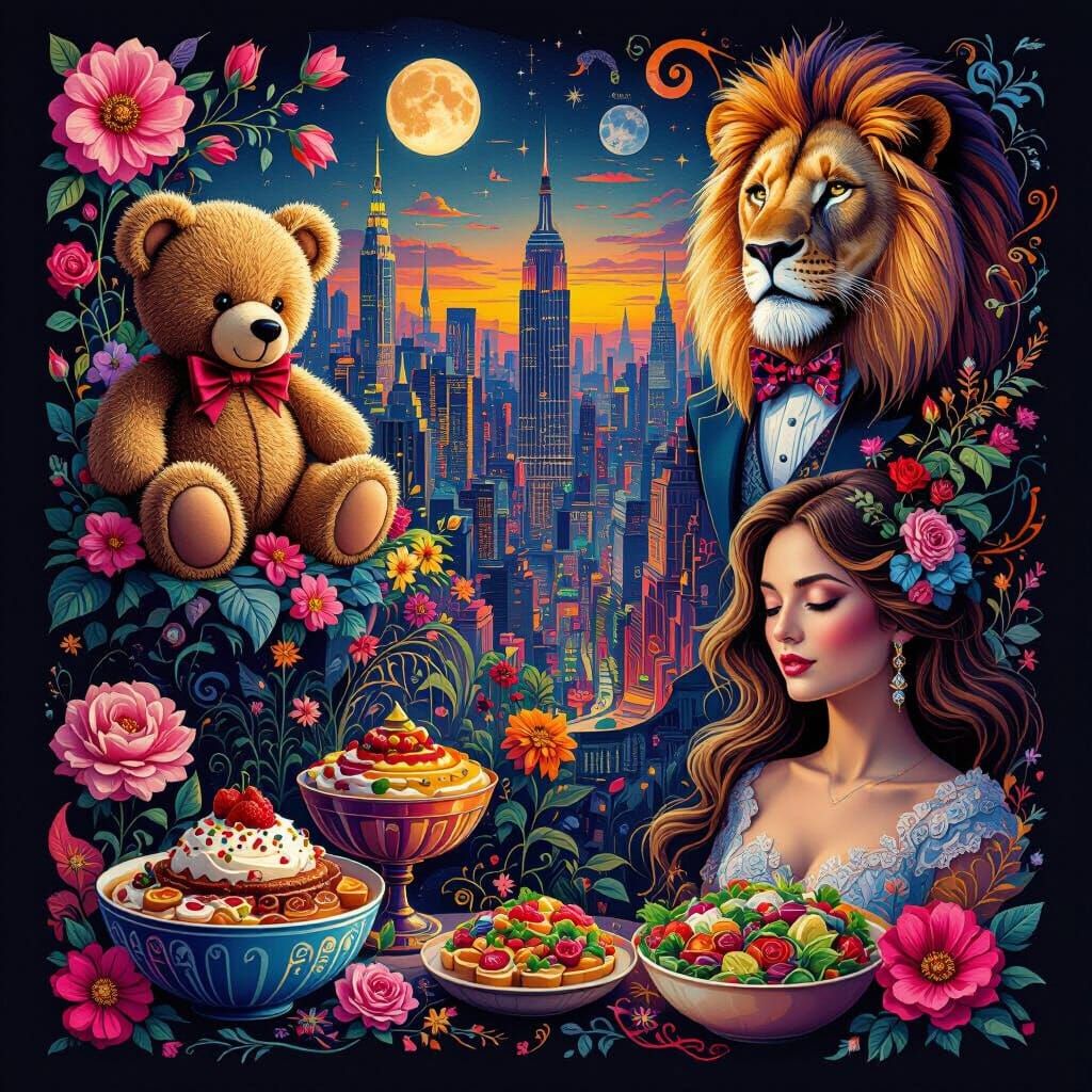 Vibrant Collage of Surreal and Realistic Scenes