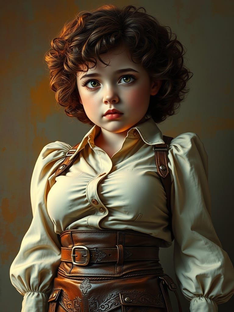 Hyperrealistic Portrait of a Chubby Girl in Leather Skirt