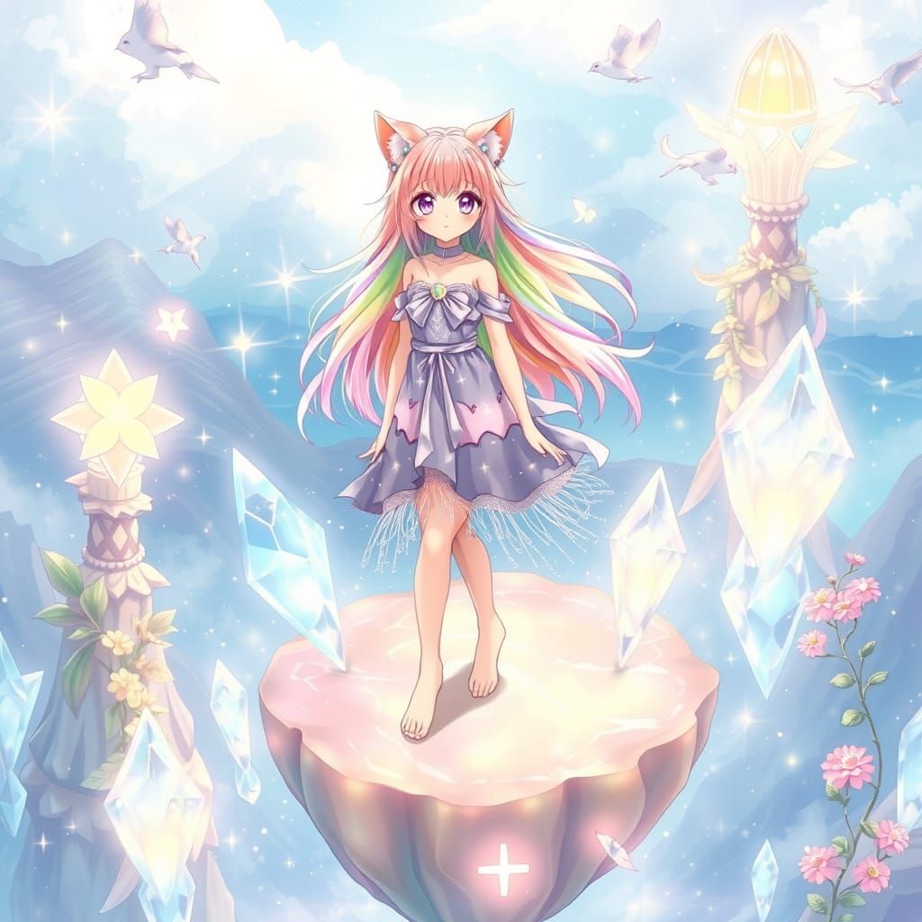 Ethereal Magical Girl in Soft Pastel Hues