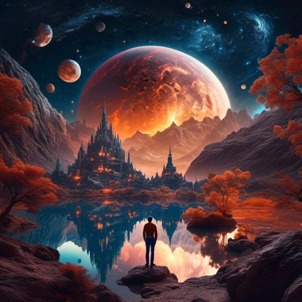 Space King in Magical Night Sky, Psychedelic Art