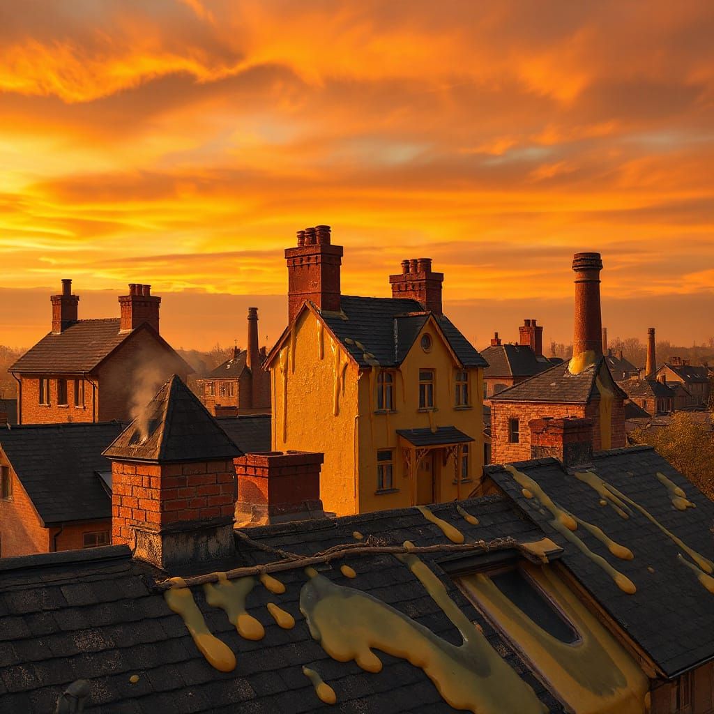 Surreal Melting Architecture with Blazing Sky